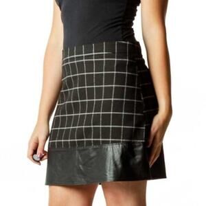 NWT MO : VINT Black Andrea Skirt w/ White Checkers & Faux Leather Size XS